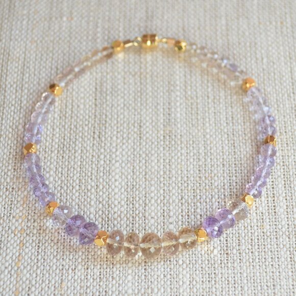 Ametrine Beaded Bracelet with Gold Magnetic Clasp - Hand Made in Canada - Picture 1 of 9